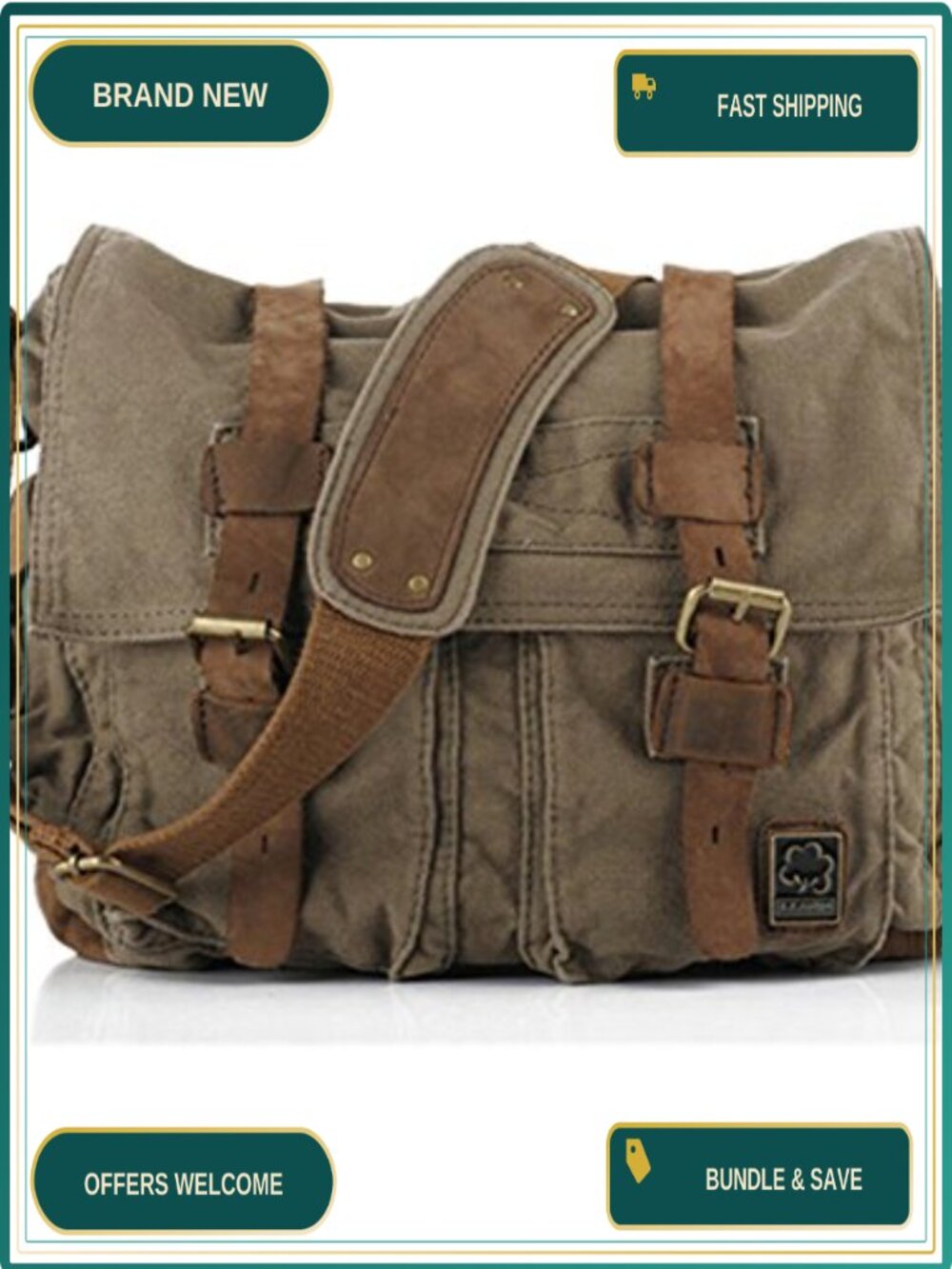 Vintage Military Canvas Leather Messenger Laptop Bag